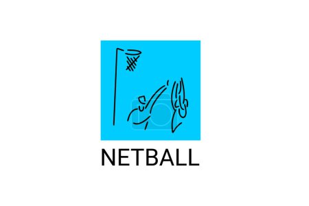 Téléchargez les illustrations : Icône de ligne vectorielle sport Netball. Une fille jouant au netball. pictogramme sportif, illustration vectorielle. - en licence libre de droit
