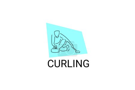 Curling sport vector line icon. sportman with curling stones, equipment sign. sport pictogram illustration