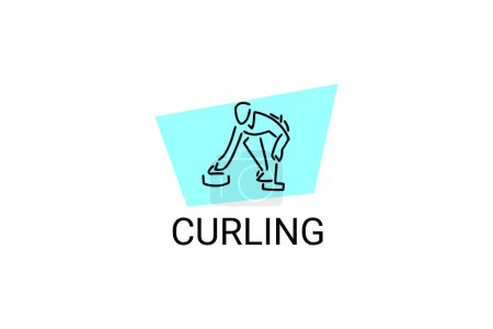Curling Sport Vektor Line Icon. Sportler mit Curlingsteinen, Ausrüstungsschild. Sport-Piktogramm