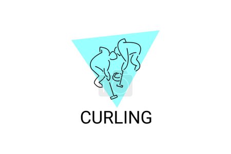 Curling sport vector line icon. sportman with curling stones, equipment sign. sport pictogram illustration