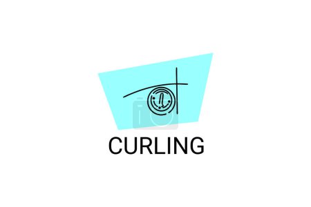 Icône de ligne vectorielle de curling sport. sportif avec des pierres de curling, panneau d'équipement. illustration de pictogramme sportif