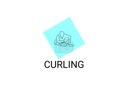 Curling deporte icono de línea vectorial. deportista con piedras rizadas, letrero de equipo. pictograma deportivo ilustración