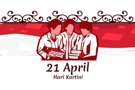 Translation: April 21, Happy Kartini Day. Vector Illustration. Suitable for greeting card, poster and banner.