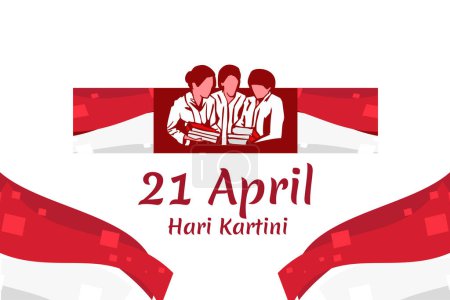 Traducción: 21 de abril, Feliz Día de Kartini. Ilustración vectorial. Adecuado para tarjeta de felicitación, póster y pancarta.