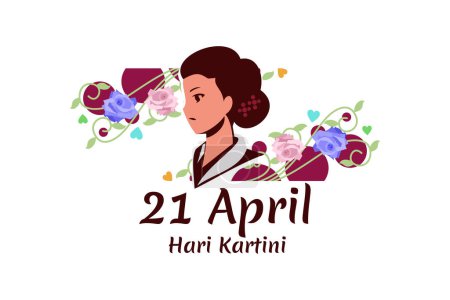 Übersetzung: 21. April, Happy Kartini Day. Vektorillustration. Geeignet für Grußkarte, Poster und Banner.