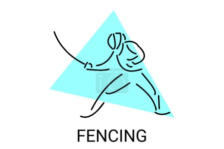 Ilustración de Fencing sport vector line icon. sportman, fighting stance. sport pictogram illustration. - Imagen libre de derechos