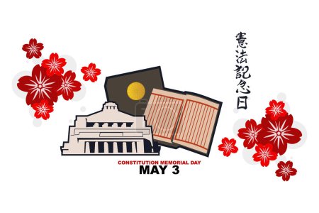 Übersetzung: Verfassungsgedenktag. 3. Mai, Verfassungstag der japanischen Vektorillustration. Geeignet für Grußkarte, Poster und Banner