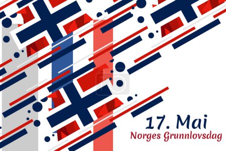 Traducción: 17 de mayo, Día Constitucional de Noruega. Ilustración vectorial. Adecuado para tarjeta de felicitación, póster y pancarta.