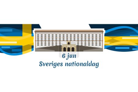 Traducción: 6 de junio, Día Nacional. Feliz Día Nacional de Suecia (Sveriges nationaldag) Vector Illustration. Adecuado para tarjeta de felicitación, póster y pancarta