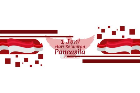 Translation: June 1, Happy birthday Pancasila (1 Juni, selamat hari lahir Pancasila) vector illustration. Suitable for greeting card, poster and banner.