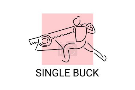 einzelnes Buck-Vektor-Linien-Symbol. Holzfällersport. Sportler sägt Baumstämme Piktogramm Illustration.