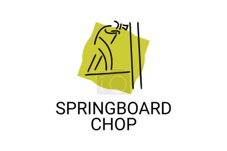 Springboard chop vector line icon. lumberjack sport. athlete chopping logs pictogram illustration.
