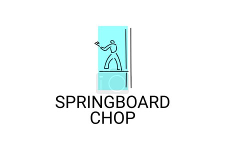 Illustration for Springboard chop vector line icon. lumberjack sport. athlete chopping logs pictogram illustration. - Royalty Free Image