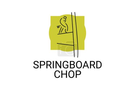 Springboard chop vector line icon. lumberjack sport. athlete chopping logs pictogram illustration.