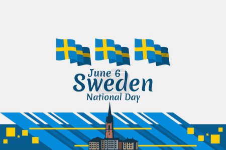6 de junio, Día Nacional. Feliz Día Nacional de Suecia (Sveriges nationaldag) Vector Illustration. Adecuado para tarjeta de felicitación, póster y pancarta