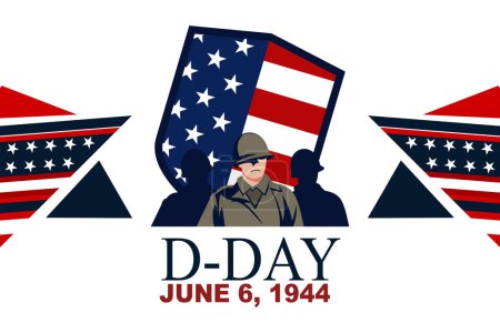 Ilustración de 6 de junio de 1944. Día D, Normandía Ilustración vectorial de aterrizaje. Adecuado para tarjeta de felicitación, póster y pancarta - Imagen libre de derechos