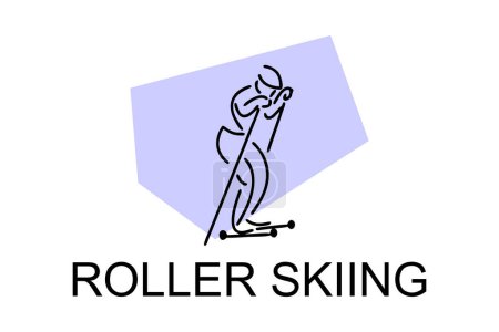 Skiroller Spieler Vektorlinie Symbol. Inlineskating auf Straßenlogo, Ausrüstungsschild. Sport-Piktogramm
