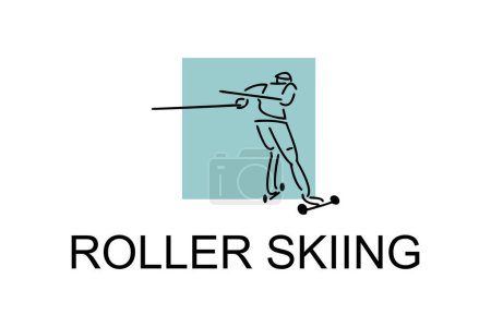 Rouleau joueur de ski vectoriel icône de ligne. pratique du ski à roulettes sur le logo de la rue, panneau d'équipement. illustration de pictogramme sportif