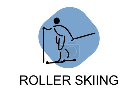 Roller esquí jugador vector línea icono. práctica de esquí sobre ruedas en el logotipo de la calle, señal de equipo. pictograma deportivo ilustración