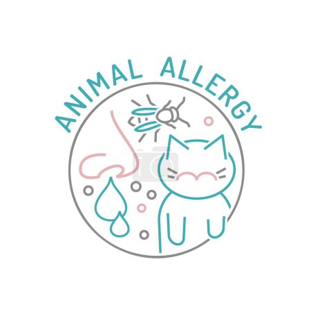 Ilustración de Types of allergy. Allergies caused by house cats. Runny, stuffy nose. Creative medical icon in outline style. Editable vector illustration isolated on a transparent background. - Imagen libre de derechos