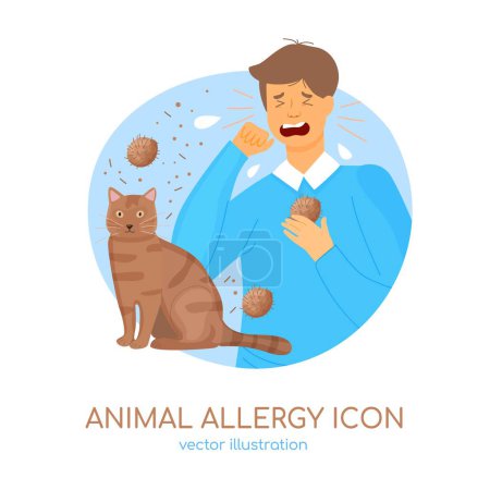 Téléchargez les illustrations : Types of allergy. Allergies caused by house cats. Runny and stuffy nose. Creative medical icon in cartoon style. Editable vector illustration isolated on a white background. - en licence libre de droit