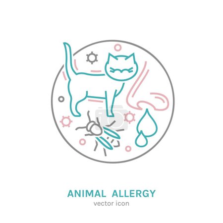 Ilustración de Types of allergy. Allergies caused by house cats. Runny, stuffy nose. Creative medical icon in outline style. Editable vector illustration isolated on a transparent background. - Imagen libre de derechos