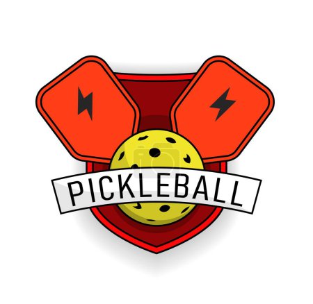 Pickleball symbol. New indoor or outdoor racket sport with solid-faced paddles, that combines many elements of tennis, badminton and ping-pong. Editable vector illustration on a transparent background