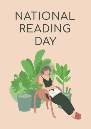 Illustration for Celebration of reading. National day. Read more. Editable vector illustration in a flat style isolated on a light background. Vertical poster. Portrait print. - Royalty Free Image