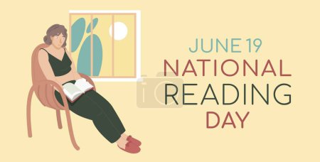 Illustration for Celebration of reading. National day. June 19. Read more. Editable vector illustration in a flat style isolated on a light background. Landscape poster. Horizontal print. - Royalty Free Image