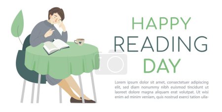 Illustration for Celebration of reading. National day. Read more. Editable vector illustration in a flat style isolated on a light background. Landscape poster. Horizontal print. - Royalty Free Image