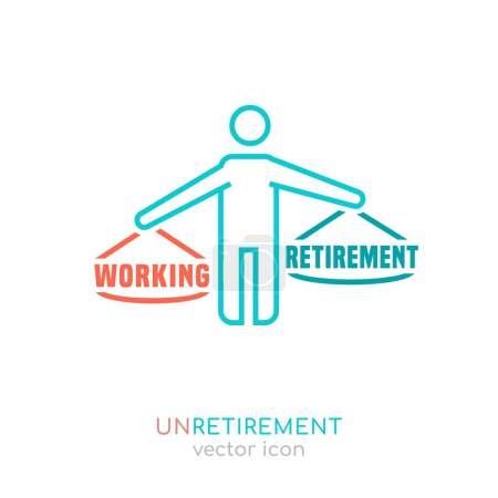 Ilustración de The unretirement icon. Back to work outlined symbol. Reentering the workforce pictogram. Older workers return to paid employment. Editable vector illustration isolated on transparent background. - Imagen libre de derechos