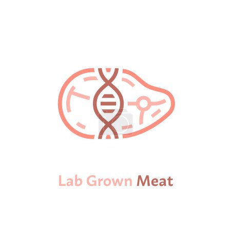 Illustration for Lab grown meat sign. Cell cultured beef icon in linear style. Artificial beef symbol. Food production concept. Editable vector illustration isolated on a transparent background. - Royalty Free Image