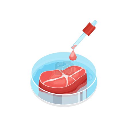 Illustration for Lab grown meat symbol. Cell cultured beef image in cartoon style. Editable vector illustration isolated on a transparent background. - Royalty Free Image