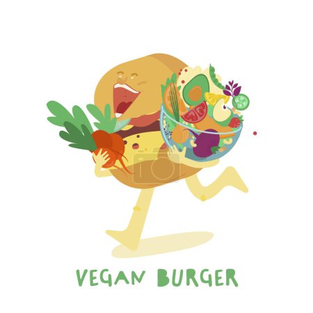 Téléchargez les illustrations : Plant based protein concept. Healthy natural vegan and vegetarian food. Graphic design. Funny idea. Editable vector illustration isolated on a white background. - en licence libre de droit