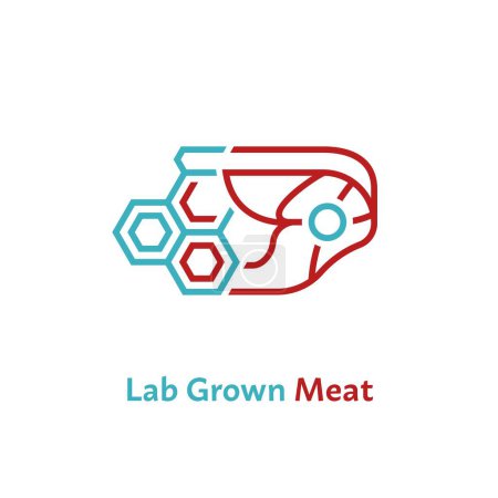 Illustration for Lab grown meat sign. Cell cultured beef, pork pictogram in outline style. Artificial product. New way of nutrition. Editable vector illustration isolated on a transparent background. - Royalty Free Image