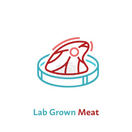 Illustration for Lab grown meat symbol. Cell cultured beef image in outline style. Editable vector illustration isolated on a transparent background. - Royalty Free Image