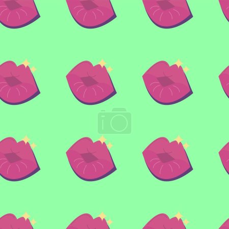 Téléchargez les illustrations : Modèle sans couture Y2K avec des baisers chauds. Fin des années 90 début des années 2000. Tendance, libre, futuriste, esthétique amusante. Concept de nostalgie. Illustration vectorielle en couleurs lime, violet, rose. Fond décoratif - en licence libre de droit