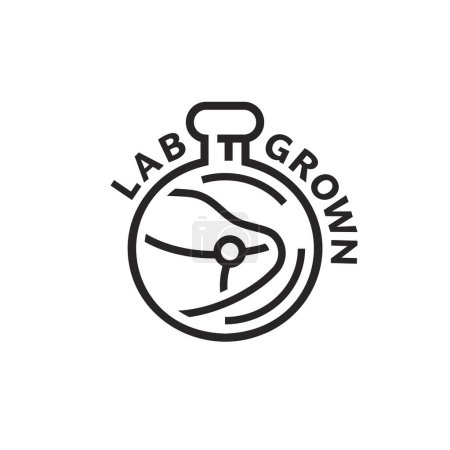 Illustration for Lab grown meat sign. Cell cultured beef, pork pictogram in outline style. Artificial product. New way of nutrition. Editable vector illustration in black color isolated on a transparent background - Royalty Free Image