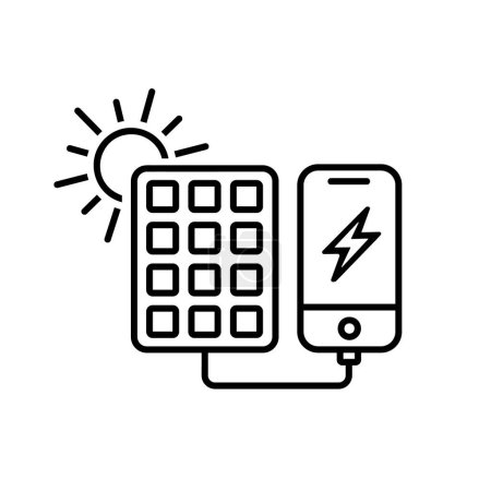 Téléchargez les illustrations : Portable solar panel icon, sign. Rechargeable power station. Convert the sunlight into clean energy. Generator system. Easy carry and use. Editable vector illustration in outline style - en licence libre de droit