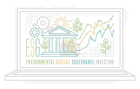 Illustration for Environmental, social and governance. ESG. Collection of corporate performance evaluation criteria that assess the robustness of governance mechanisms. Editable vector illustration. - Royalty Free Image