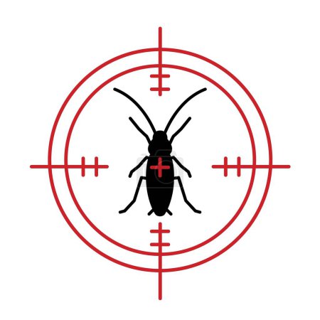 Illustration for Anti cockroach sign. Insect protection icon. Ants-repellent spray, creme, pictogram. Insectifuge round symbol. Editable vector illustration in black, red color isolated on a transparent background. - Royalty Free Image