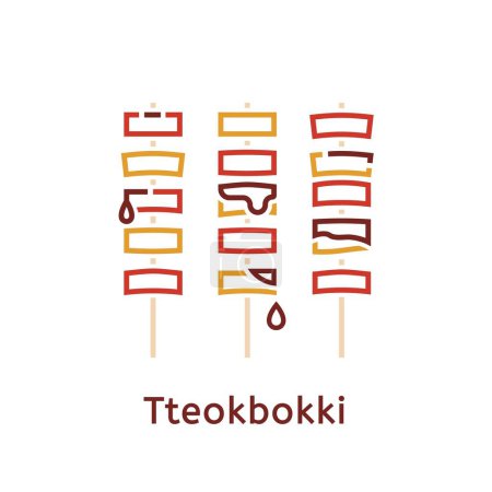 Illustration for Tteokbokki. Popular Korean traditional food. Simmered rice cake. Editable vector illustration isolated on a white background. - Royalty Free Image