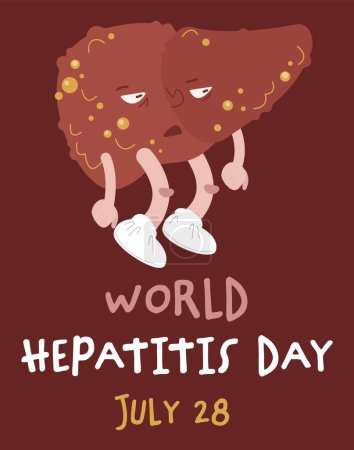 Illustration for World hepatitis day. WHD takes place every year on 28 July. International health event poster. Global community campaign. Medicine, healthcare concept with funny character. Vector illustration - Royalty Free Image