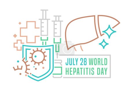 Illustration for World hepatitis day. WHD takes place every year on 28 July. International health event poster. Global community campaign. Medicine, healthcare concept in outlined style. Vector illustration - Royalty Free Image