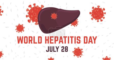 Illustration for World hepatitis day. WHD takes place every year on 28 July. International health event poster. Global community campaign. Medicine, healthcare concept in outlined style. Vector illustration - Royalty Free Image