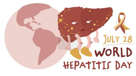 Illustration for World hepatitis day. WHD takes place every year on 28 July. International health event poster. Global community campaign. Medicine, healthcare concept in cartoon style. Vector illustration - Royalty Free Image
