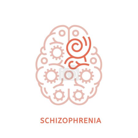 Illustration for Vector schizophrenia icon in outline style. Medical editable illustration in pink color isolated on a white background. Useful element for logotype, symbol, pictogram and ad graphic design. - Royalty Free Image