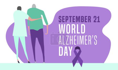 Illustration for World alzheimers day. September 21. Mental disorder awareness month. Medical poster. Editable vector illustration in bright colors isolated on white background. Dementia, Alzheimers disease by elderly - Royalty Free Image