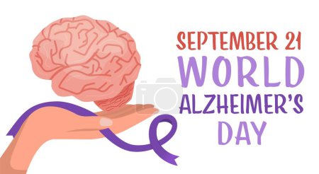 Illustration for World alzheimers day. September 21. Mental disorder awareness month. Medical poster. Editable vector illustration in modern style. Dementia, Parkinson disease by elderly people. Graphic design - Royalty Free Image