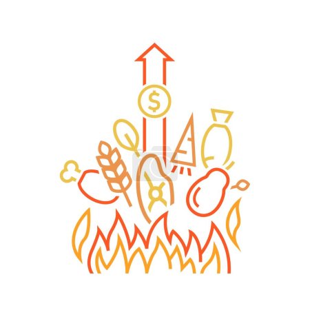 Ilustración de Inflación de calor icono contorno, signo, pictograma. Un nuevo término. Una sequía extrema. Inflación acelerada por los efectos del calor en la agricultura. Ilustración vectorial editable aislada sobre fondo blanco - Imagen libre de derechos